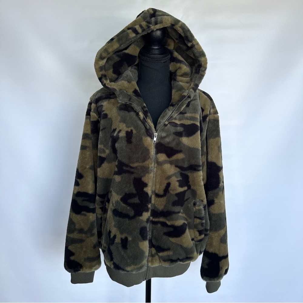 Promesa Camouflage Hooded Fur Jacket